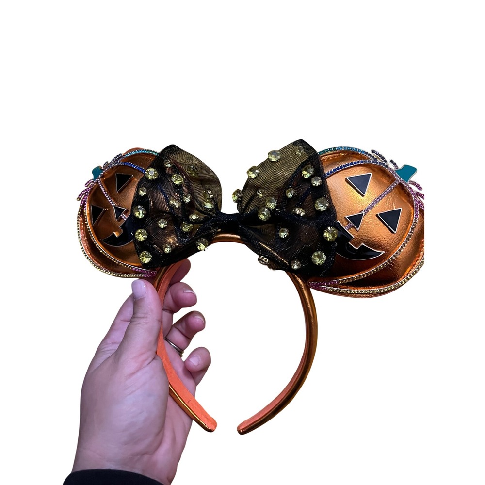 Disney Parks Minnie Mouse Pumpkin Halloween Ear Headband Orange Jack-O-Lantern